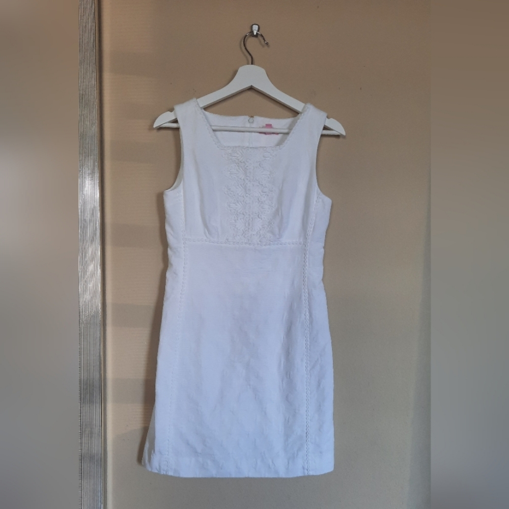 Lily Pulitzer Cotton Crochet White Sleeveless Dress Coastal Cottage Summer